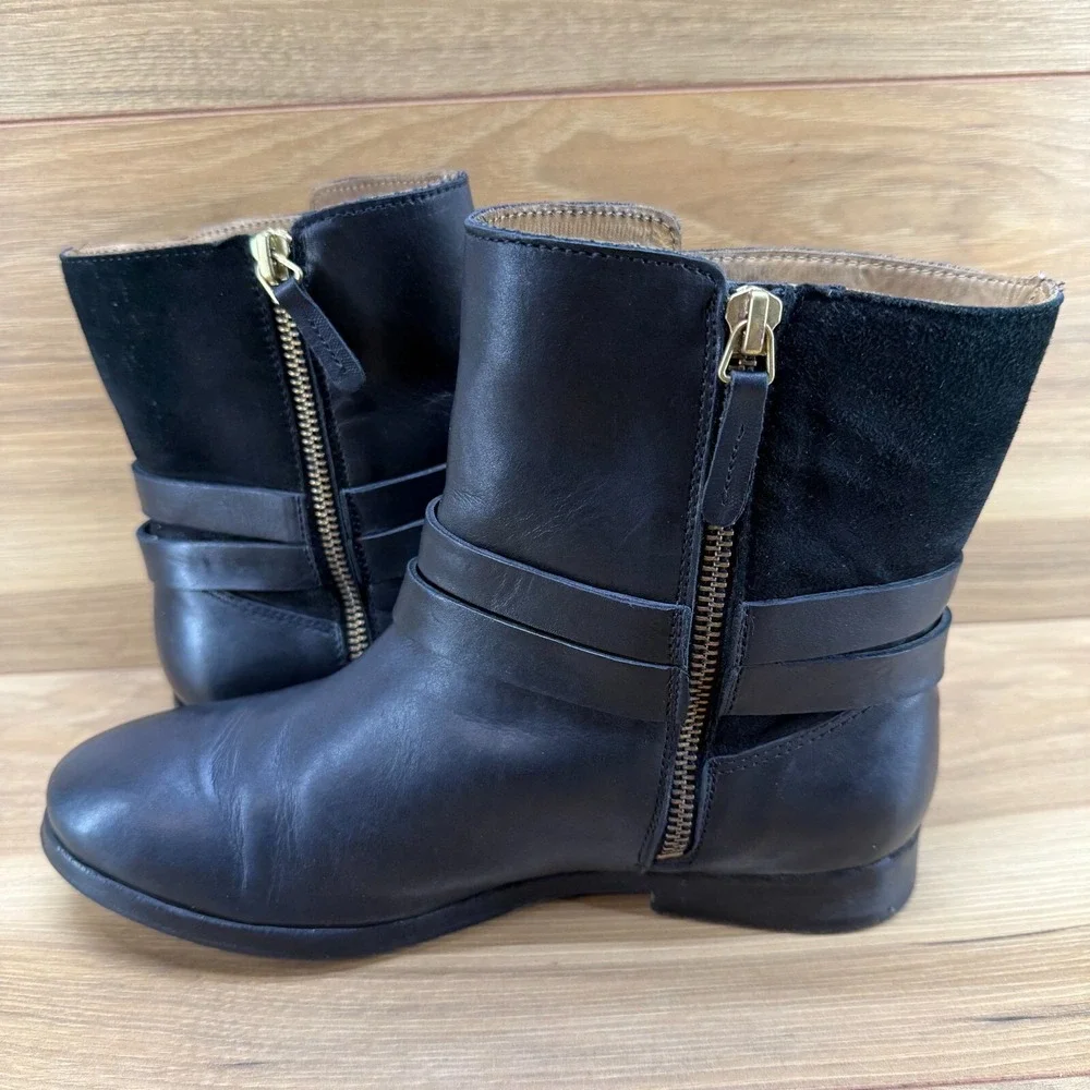 Sezane Womens Ankle Boots 6.5 EU 37 Black‎ Leather Ankle Slip On Equestrian Zip